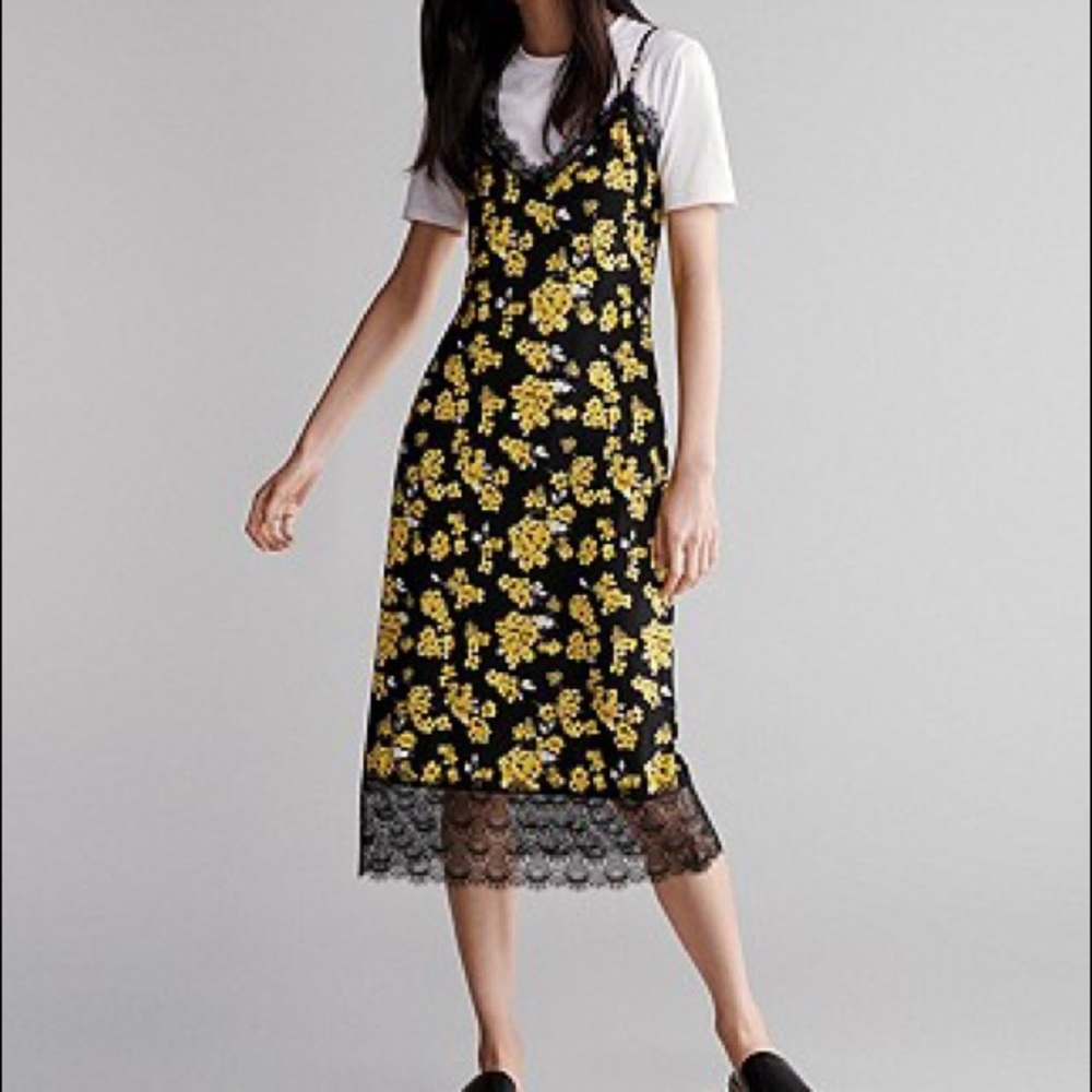 MICHAEL Michael Kors Floral Yellow Slip Dress